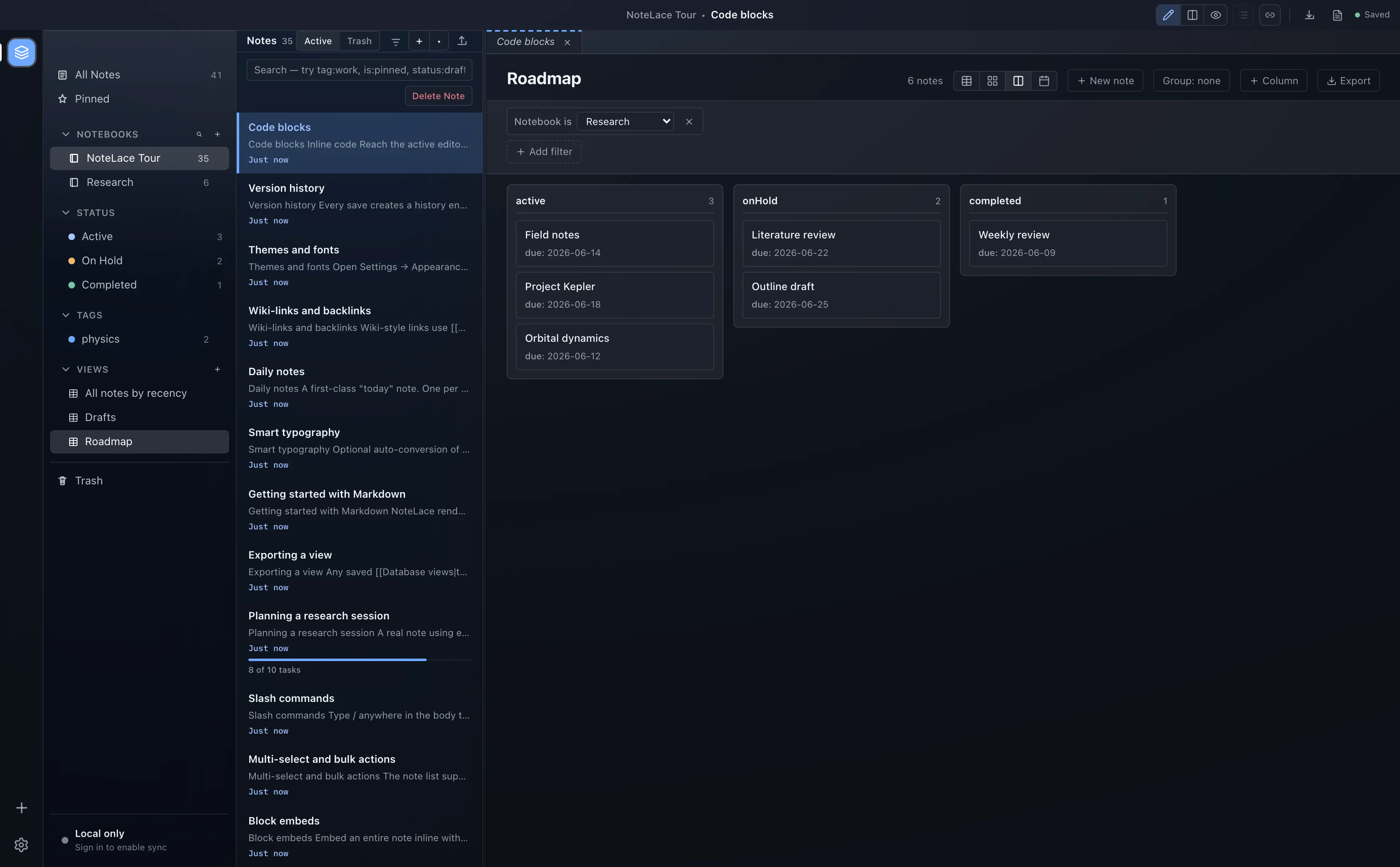 NoteLace screenshot