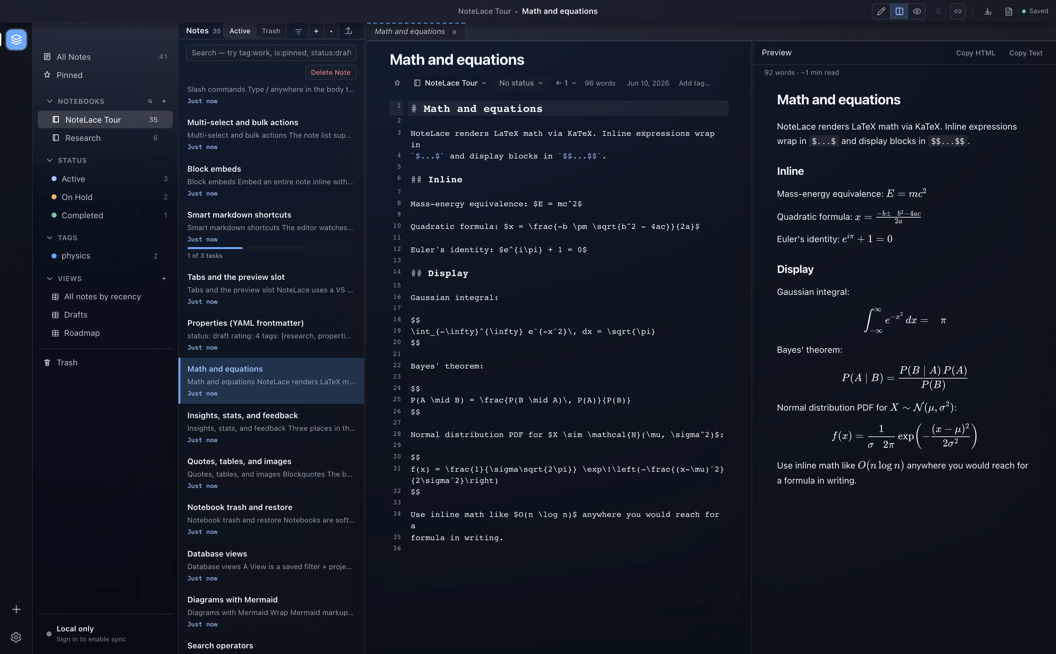 NoteLace screenshot