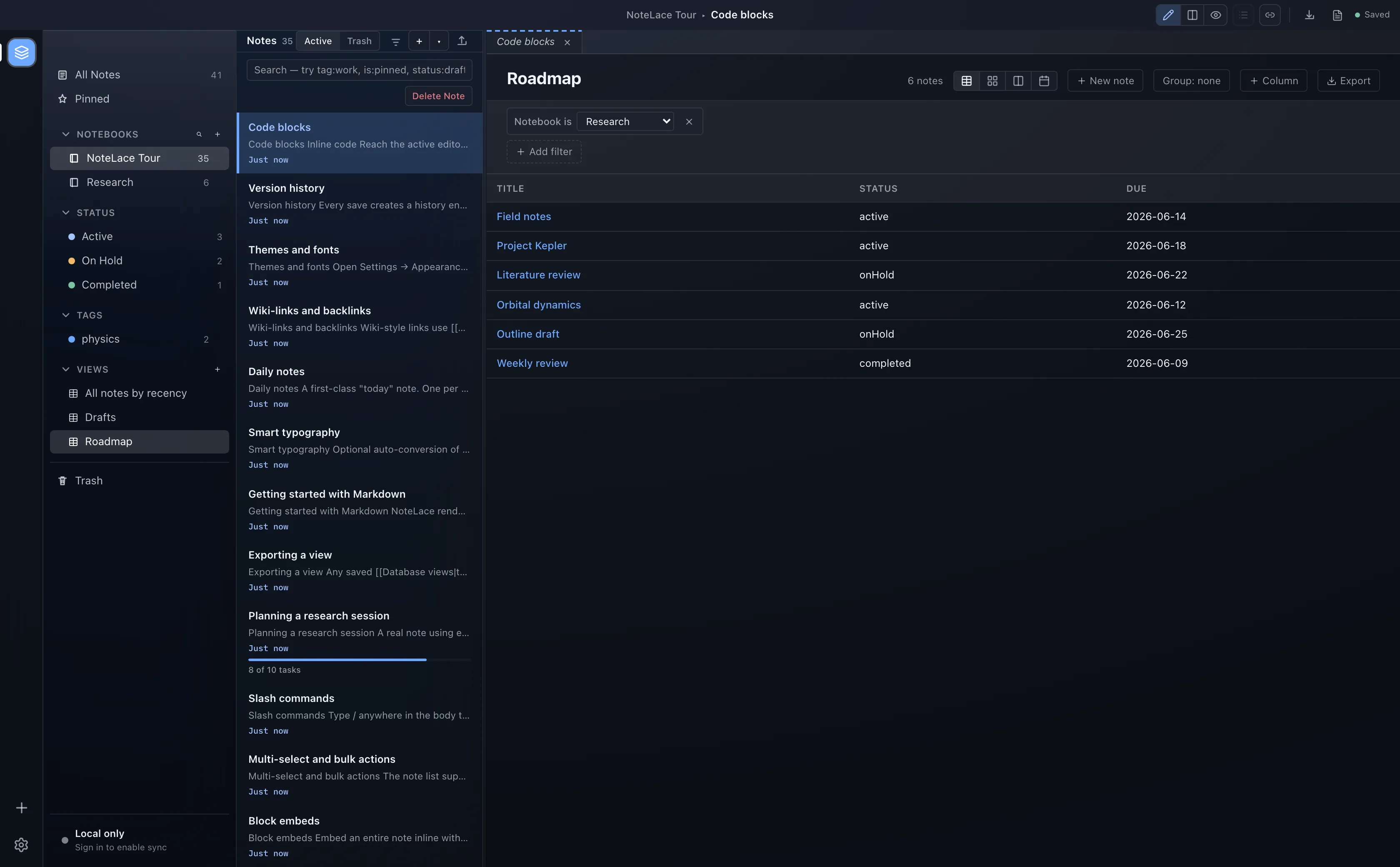 NoteLace screenshot